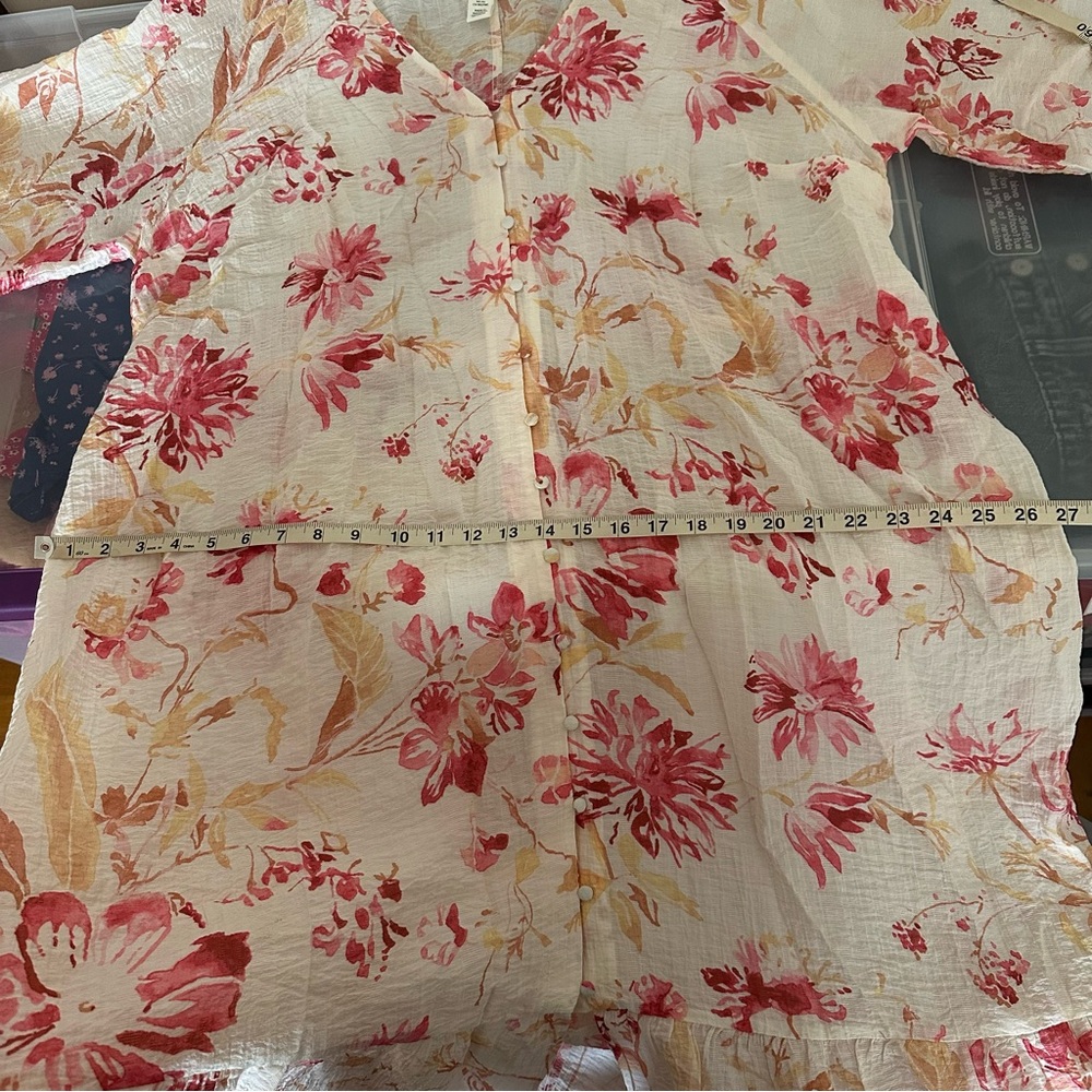 H&M Tie-Belt Crepe Floral Maxi Dress Size XL Balloon Sleeves Beach Coastal Vacay - Picture 7 of 14